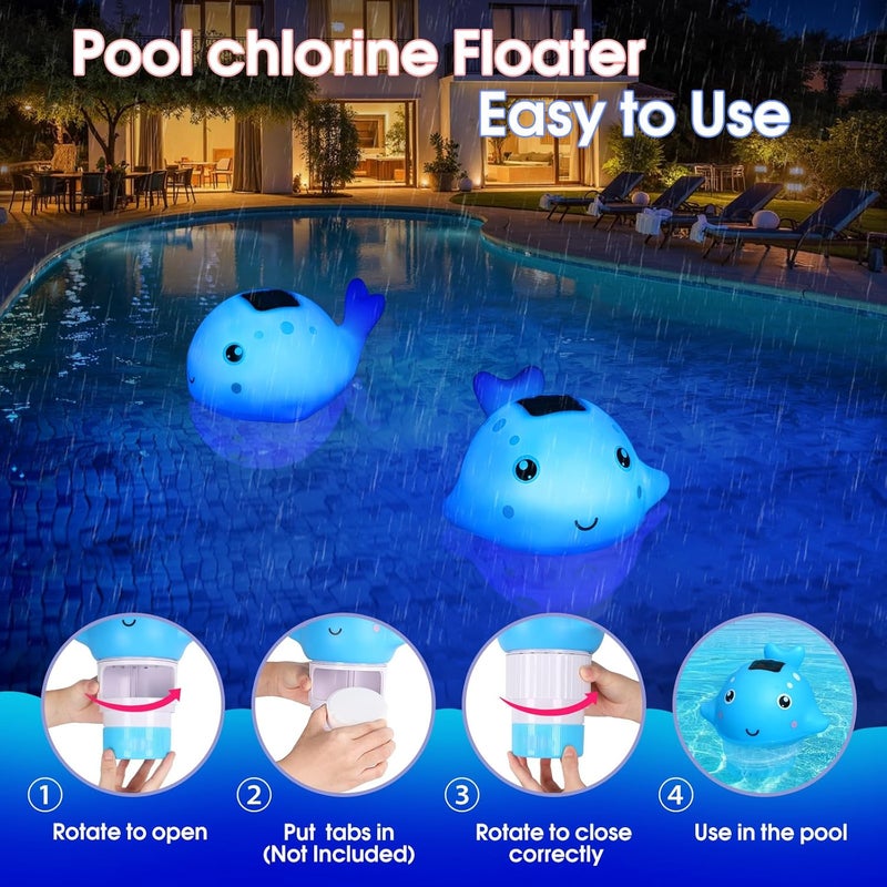 Blufree Pool Chlorine Floater, Solar Chlorine Tablet Floater w/Adjustable Release, Glow in The Dark Large Capacity Whale Floating Chlorines Dispenser for Pool Hot Tub Spa Fits 3 Inch Tabs - Image 5